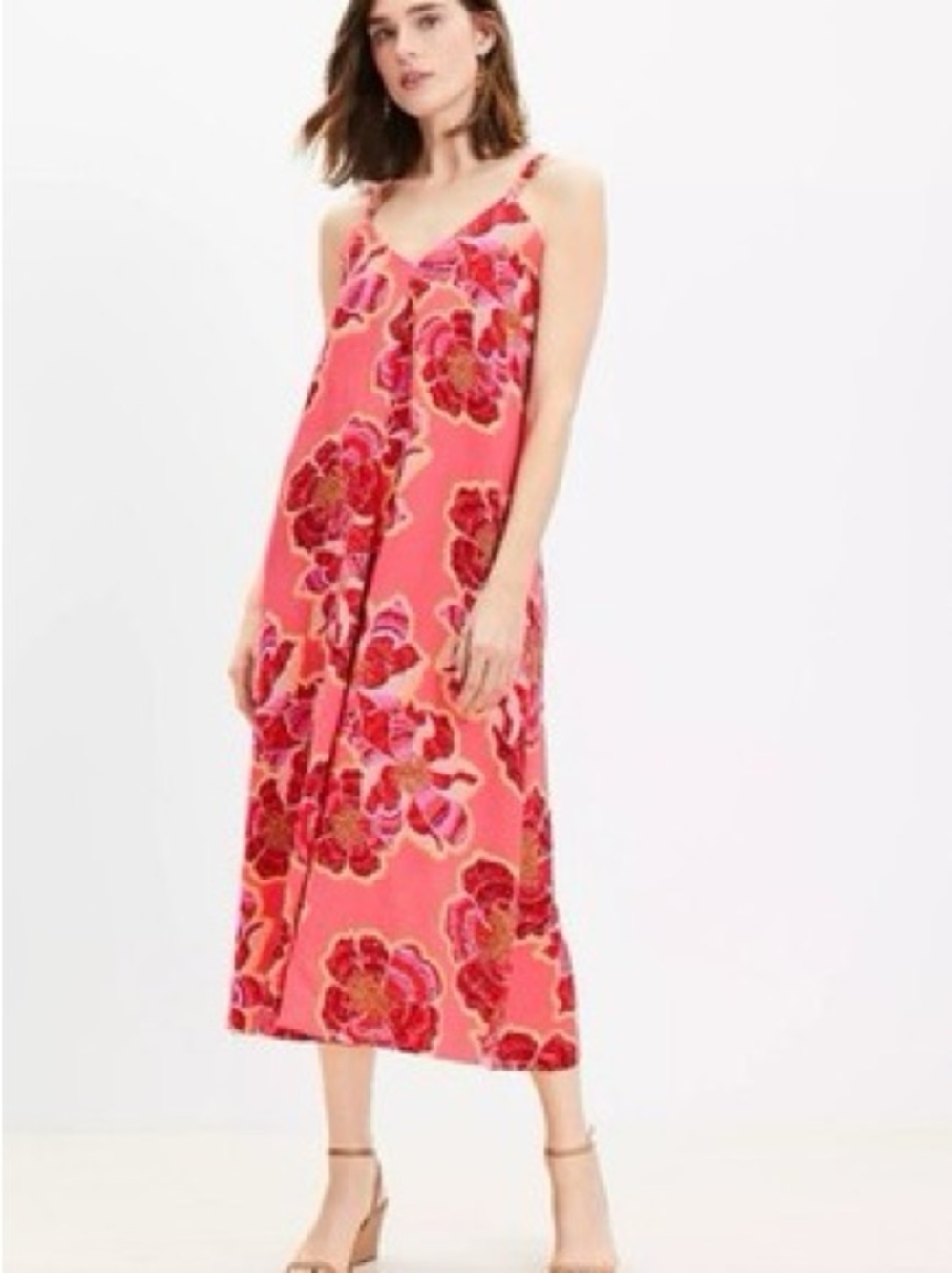 LOFT Floral Linen Blend Strappy Maxi Dress size 6
